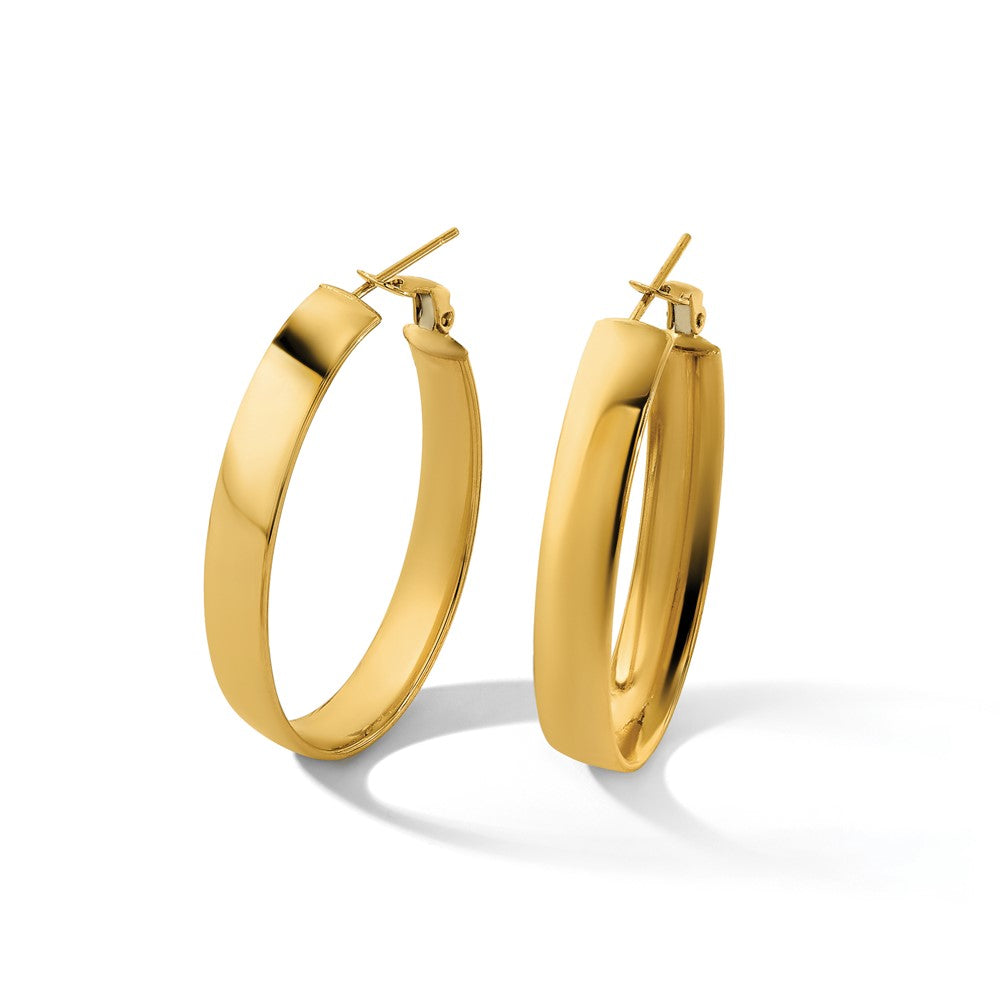 14k 5.75mm Oval Omega Back Hoop Earrings