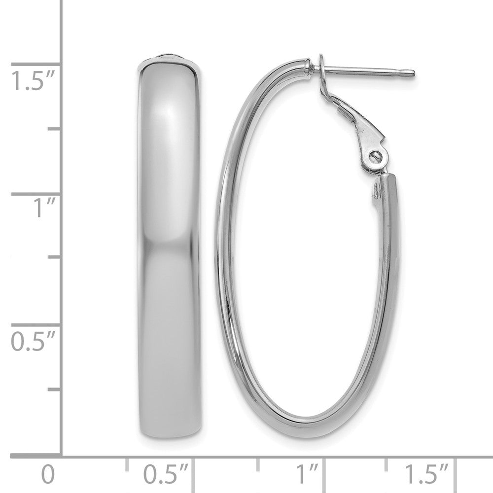14k 5.75mm White Gold Oval Omega Back Hoop Earrings