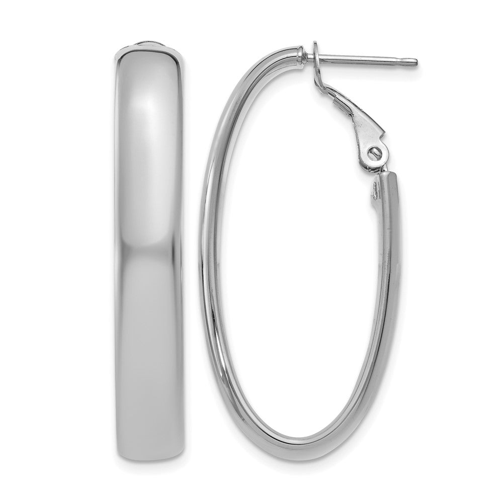 14k 5.75mm White Gold Oval Omega Back Hoop Earrings
