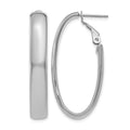 14k 5.75mm White Gold Oval Omega Back Hoop Earrings