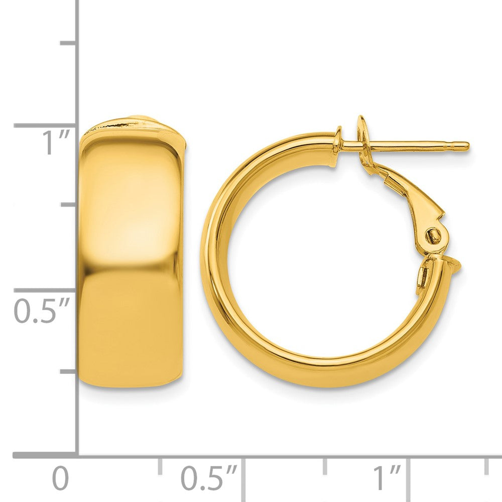 14k 7.75mm Small Omega Back Hoop Earrings