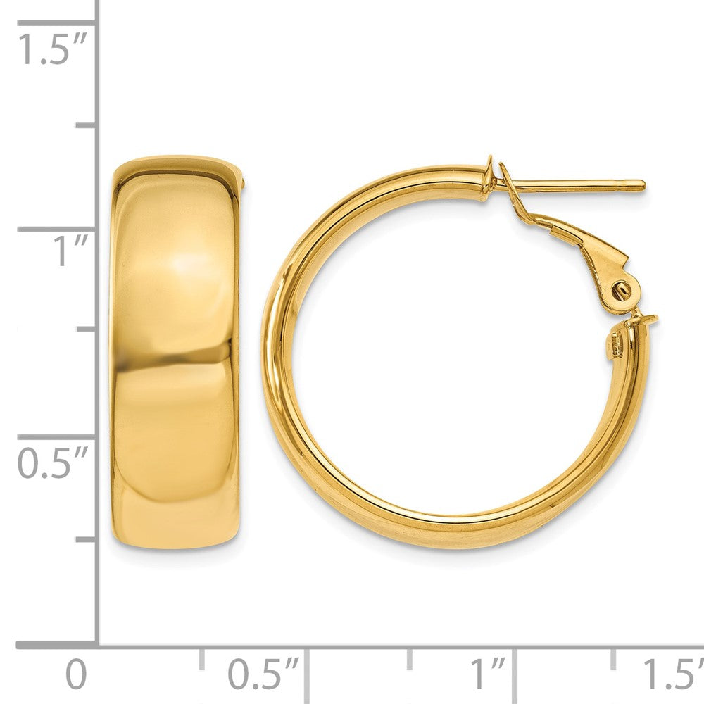 14k 7.75mm Omega Back Hoop Earrings
