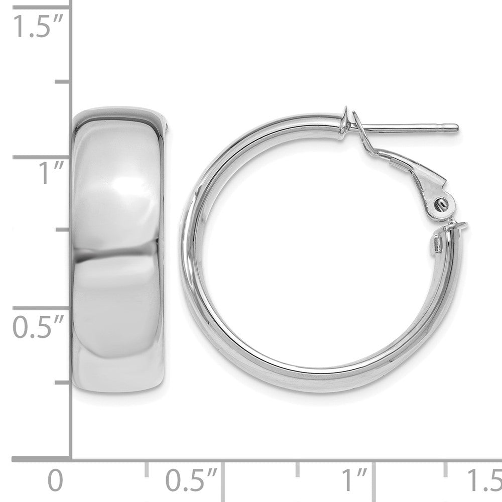 14k White Gold 7.75mm Omega Back Hoop Earrings
