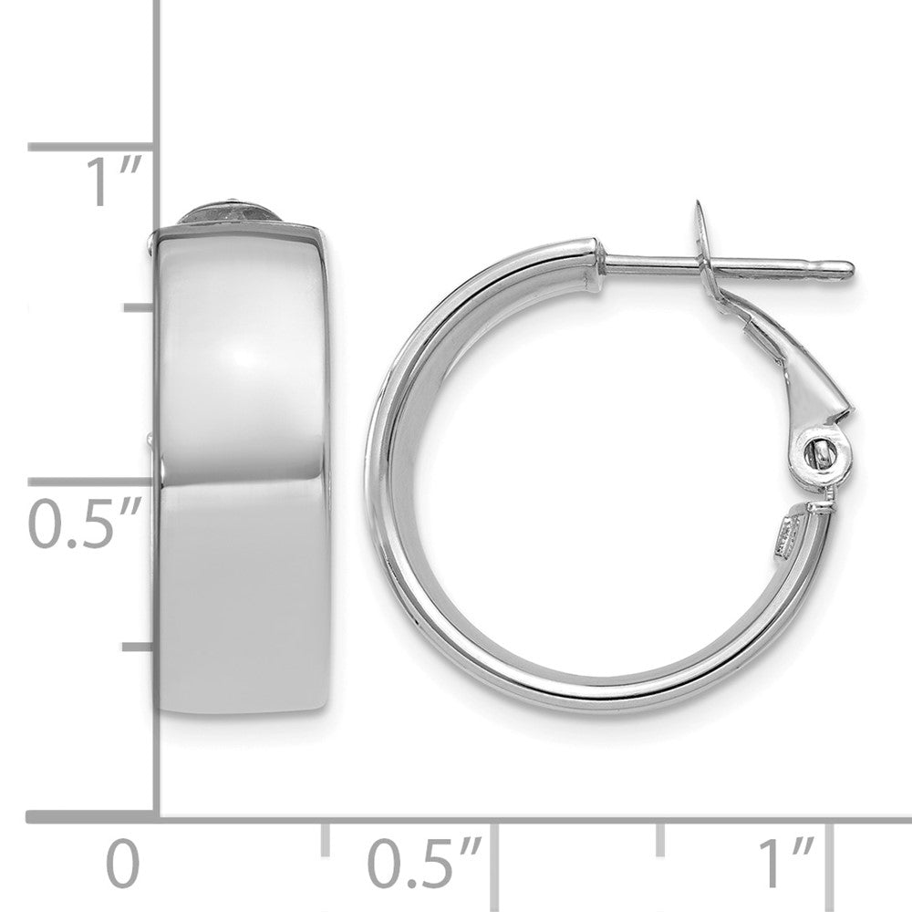 14k 6.75mm White Gold Omega Back Hoop Earrings
