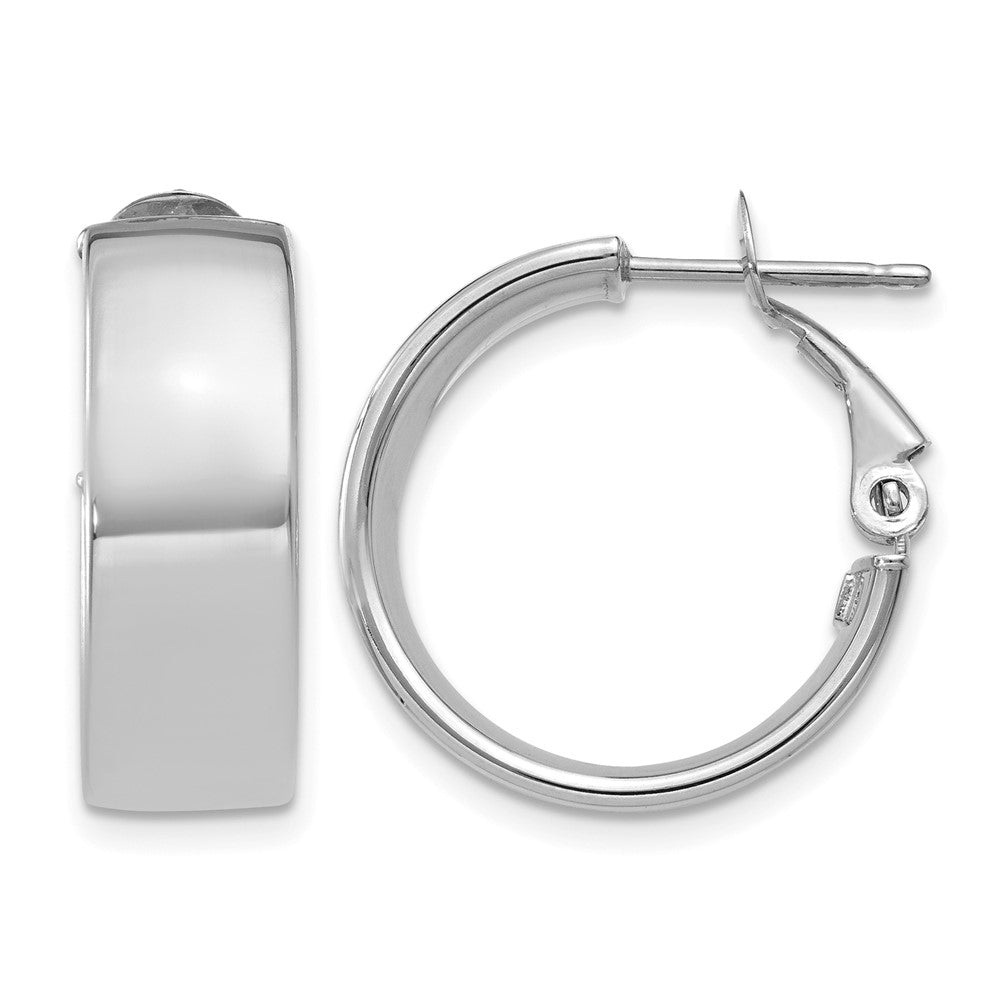 14k 6.75mm White Gold Omega Back Hoop Earrings