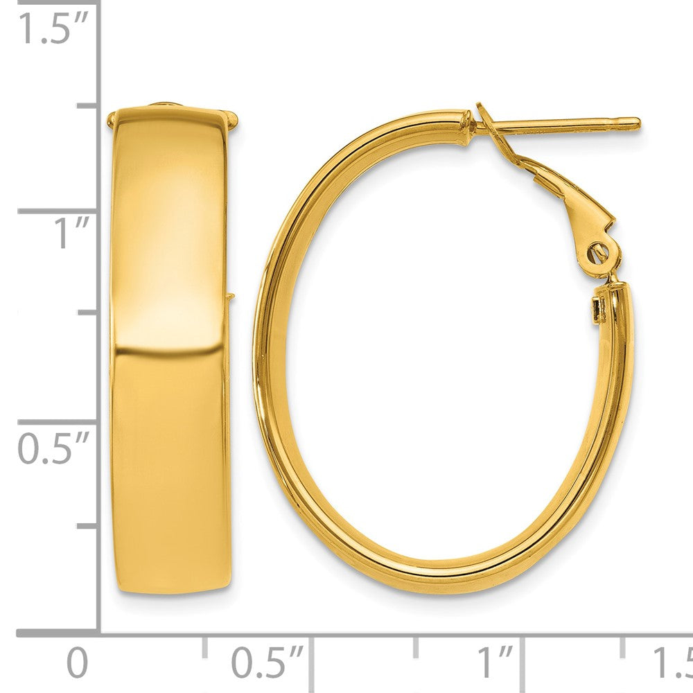 14k 6.75mm Oval Omega Back Hoop Earrings