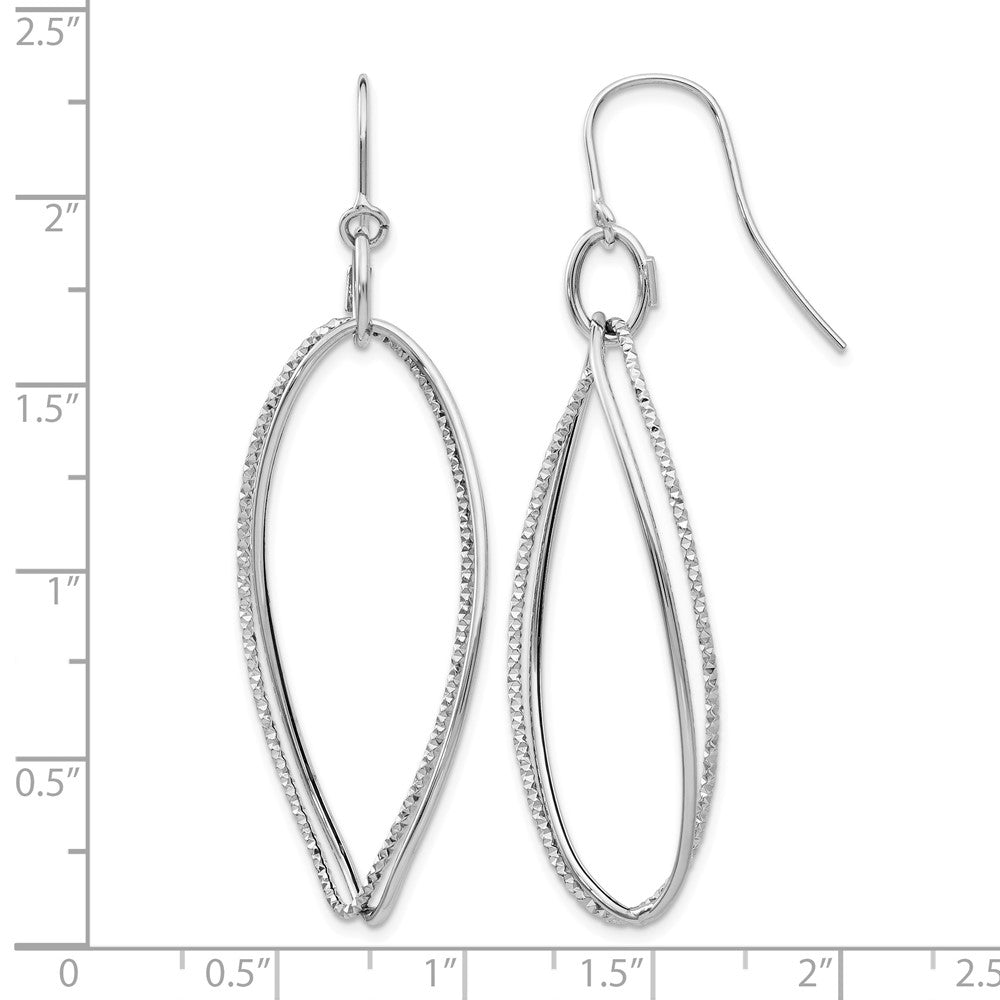 14K White Gold Textured Twisted Dangle Shepherd Hook Earrings