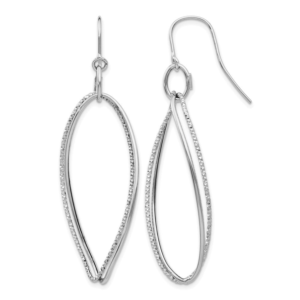 14K White Gold Textured Twisted Dangle Shepherd Hook Earrings