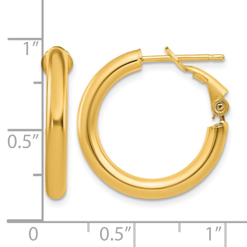 14k 3x22mm Polished Round Omega Back Hoop Earrings