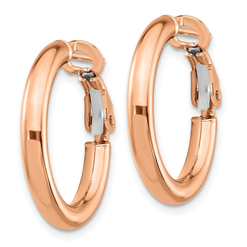 14k Rose Gold 3x22mm Polished Round Omega Back Hoop Earrings