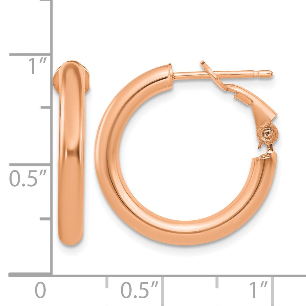 14k Rose Gold 3x22mm Polished Round Omega Back Hoop Earrings