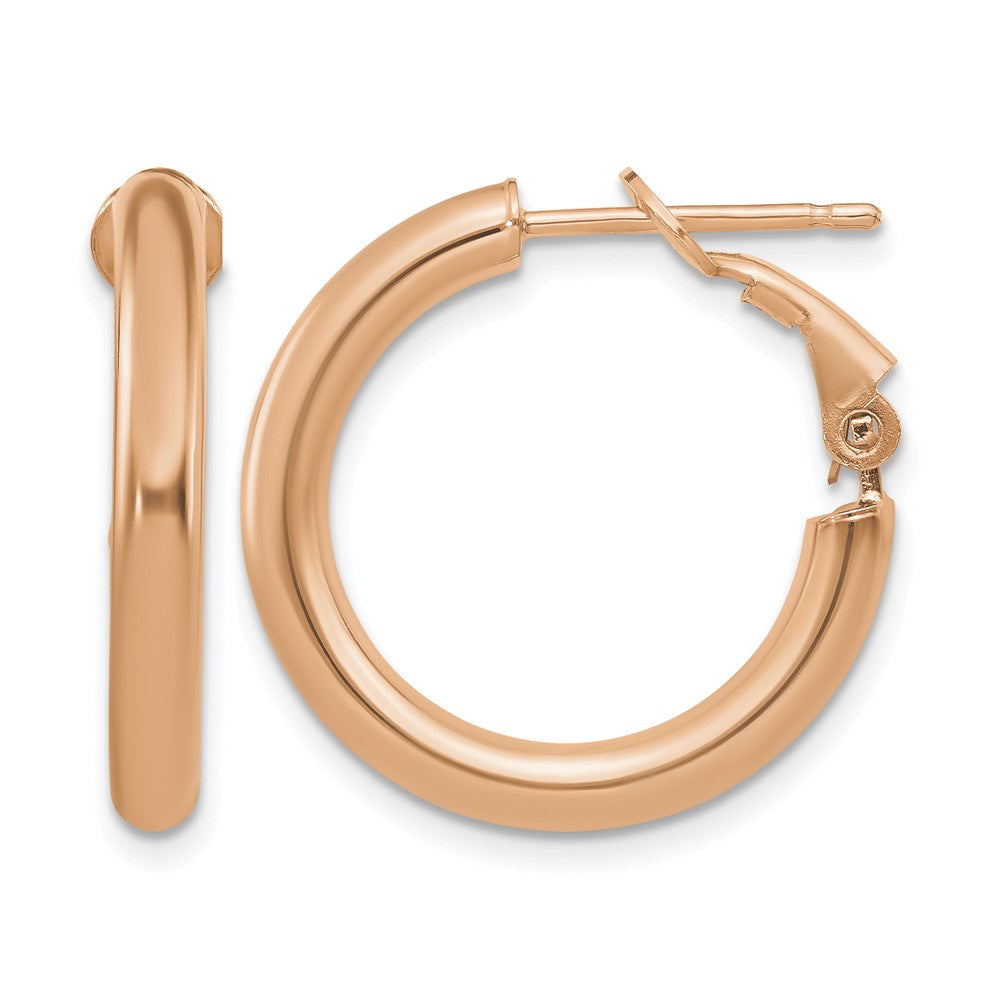 14k Rose Gold 3x22mm Polished Round Omega Back Hoop Earrings