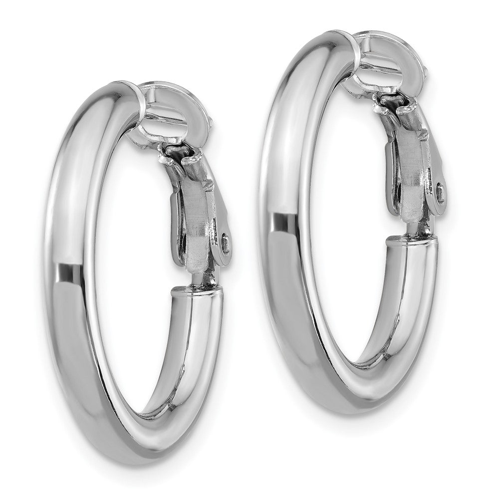 14k White Gold 3x22mm Polished Round Omega Back Hoop Earrings