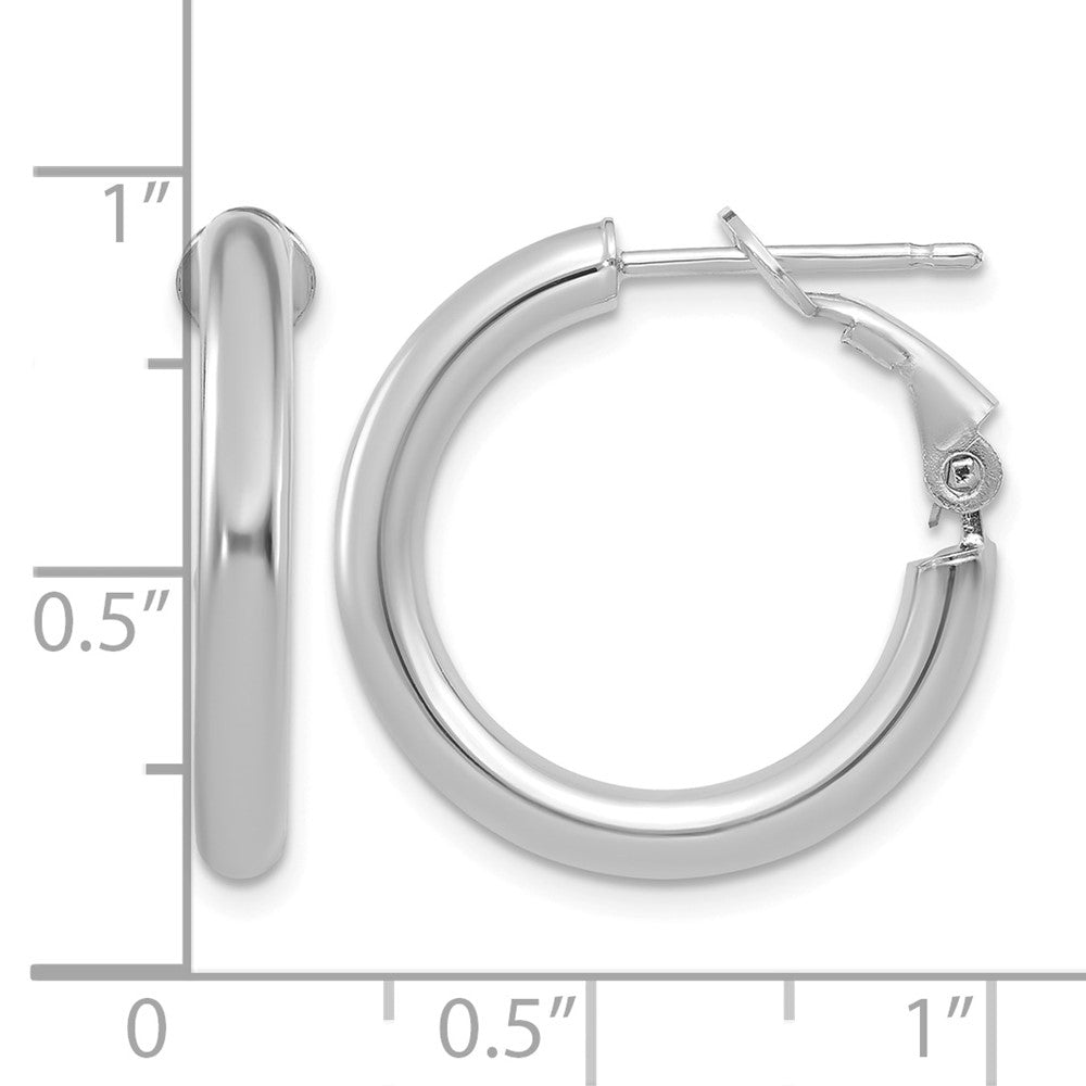 14k White Gold 3x22mm Polished Round Omega Back Hoop Earrings
