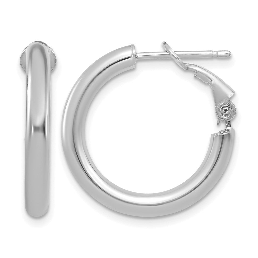 14k White Gold 3x22mm Polished Round Omega Back Hoop Earrings