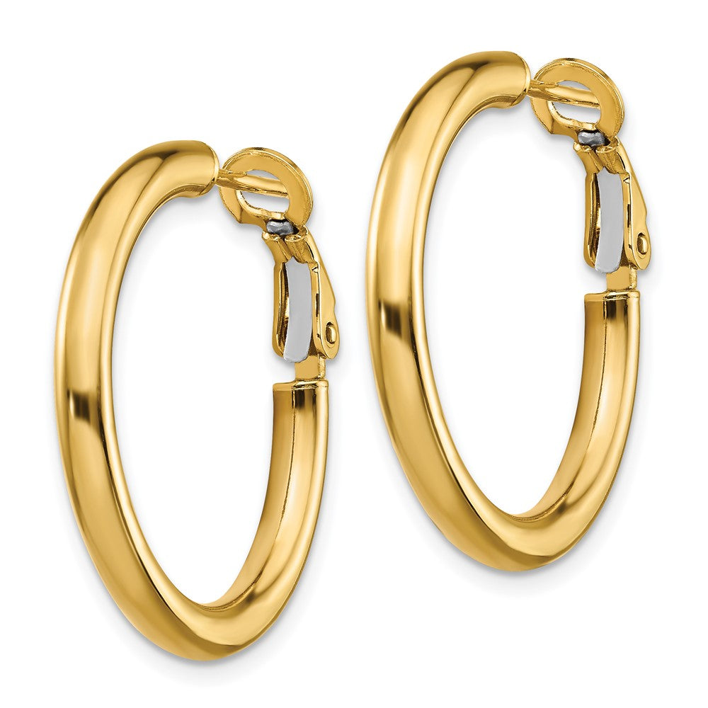 14k 3x25mm Polished Round Omega Back Hoop Earrings