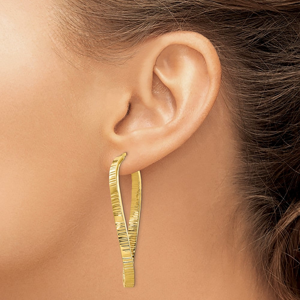 14k 3x25mm Polished Round Omega Back Hoop Earrings