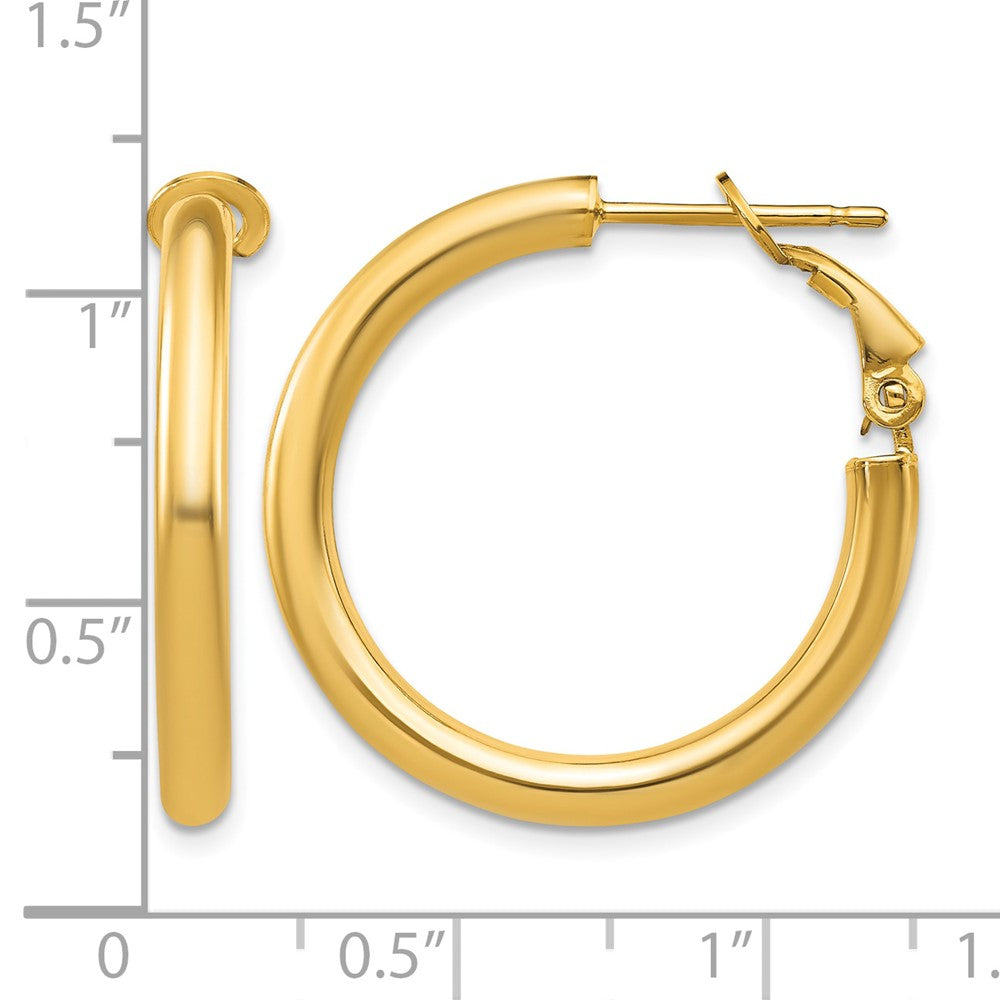 14k 3x25mm Polished Round Omega Back Hoop Earrings