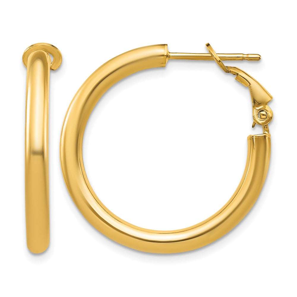 14k 3x25mm Polished Round Omega Back Hoop Earrings