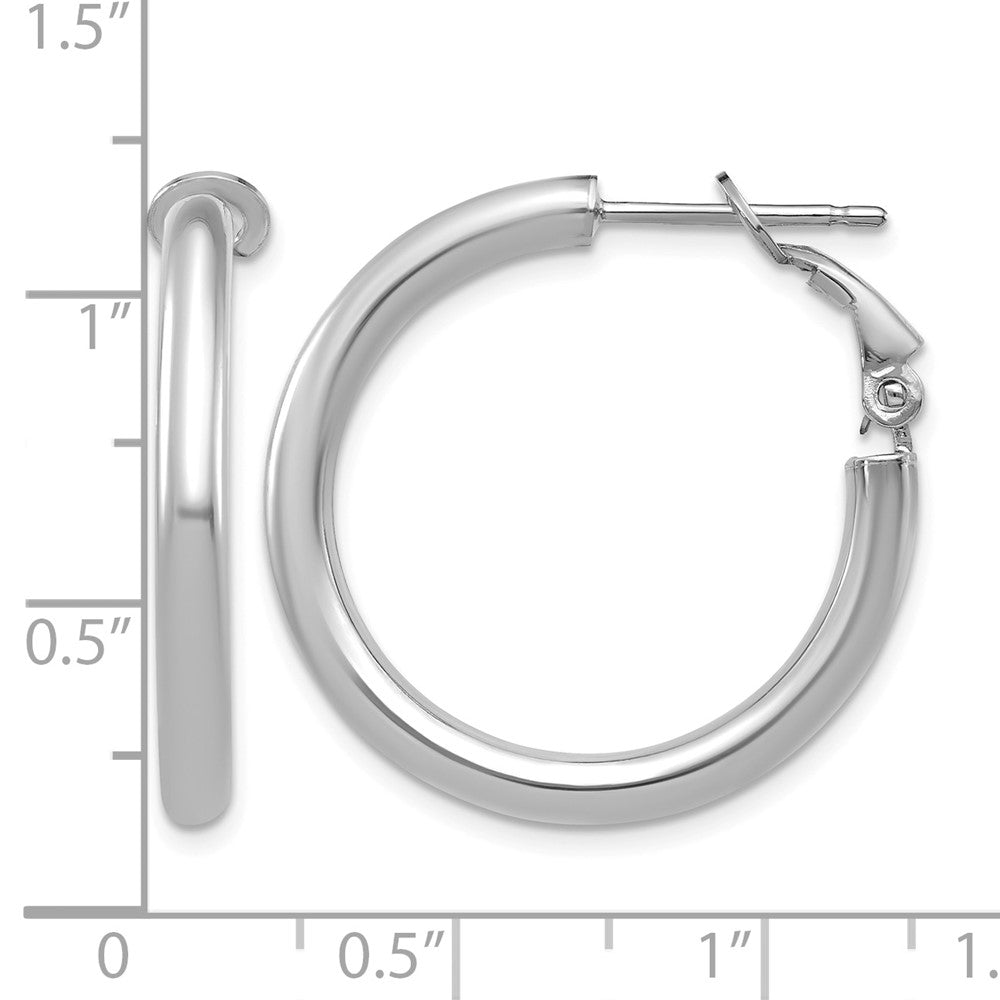 14k White Gold 3x25mm Polished Round Omega Back Hoop Earrings