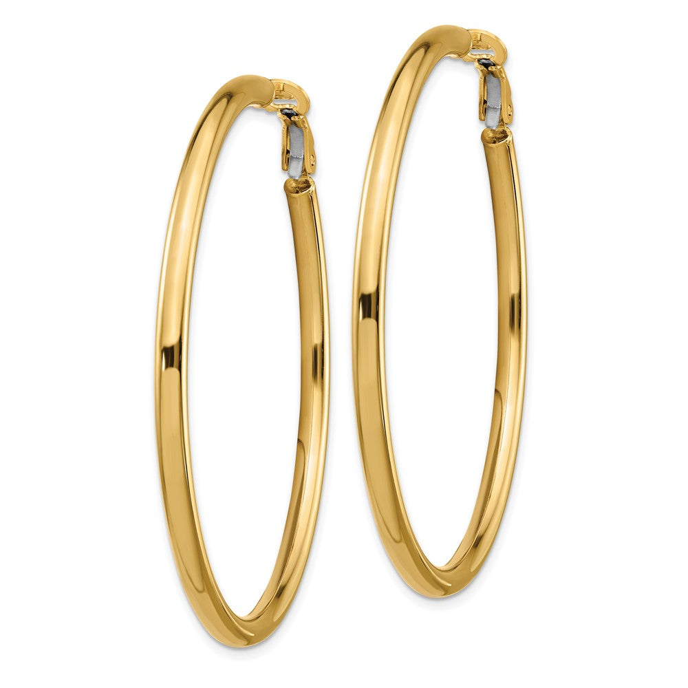 14k 3x52mm Polished Round Omega Back Hoop Earrings