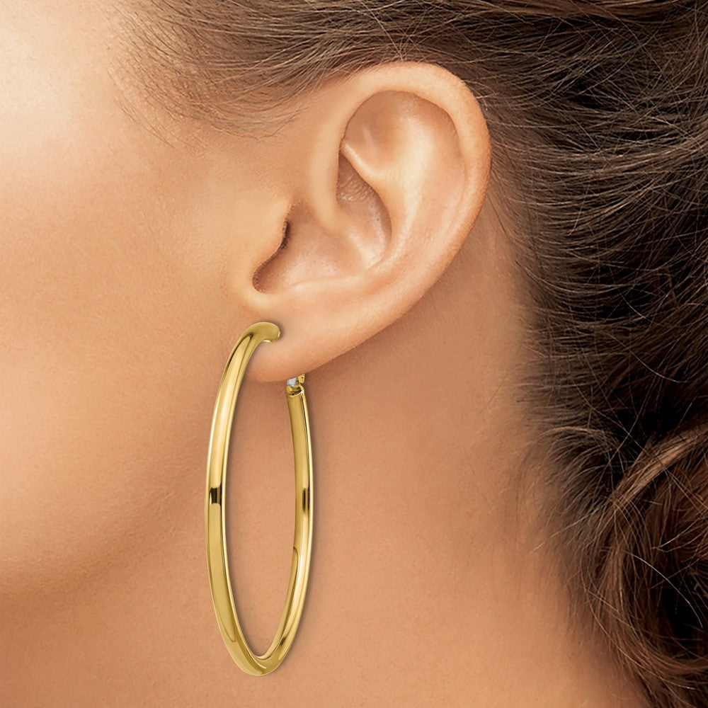 14k 3x52mm Polished Round Omega Back Hoop Earrings