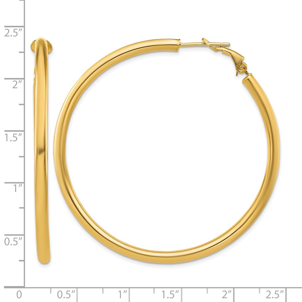 14k 3x52mm Polished Round Omega Back Hoop Earrings