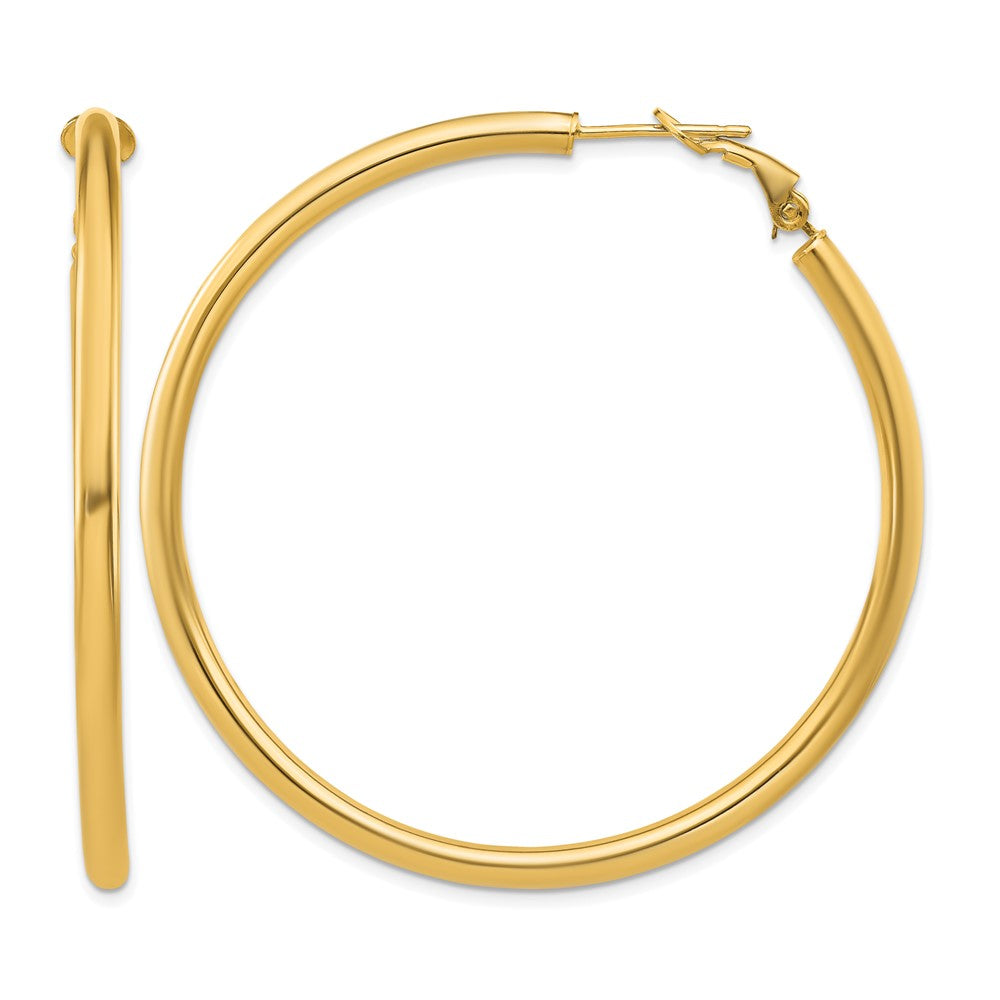 14k 3x52mm Polished Round Omega Back Hoop Earrings