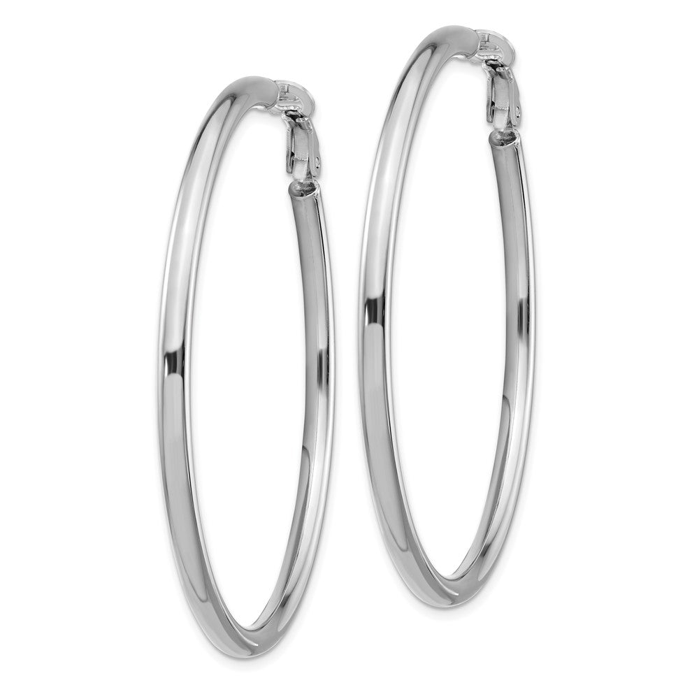 14k White Gold 3x52mm Polished Round Omega Back Hoop Earrings