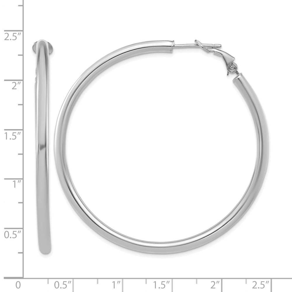 14k White Gold 3x52mm Polished Round Omega Back Hoop Earrings