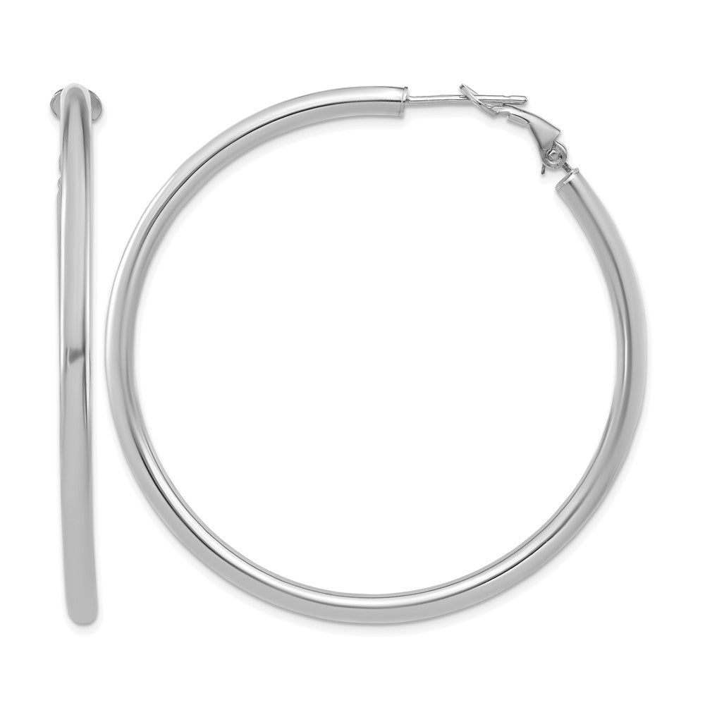 14k White Gold 3x52mm Polished Round Omega Back Hoop Earrings