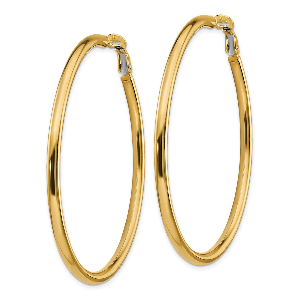 14k 3x57mm Polished Round Omega Back Hoop Earrings