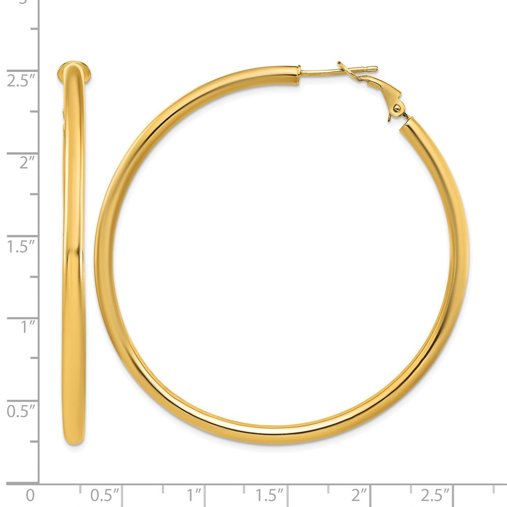 14k 3x57mm Polished Round Omega Back Hoop Earrings