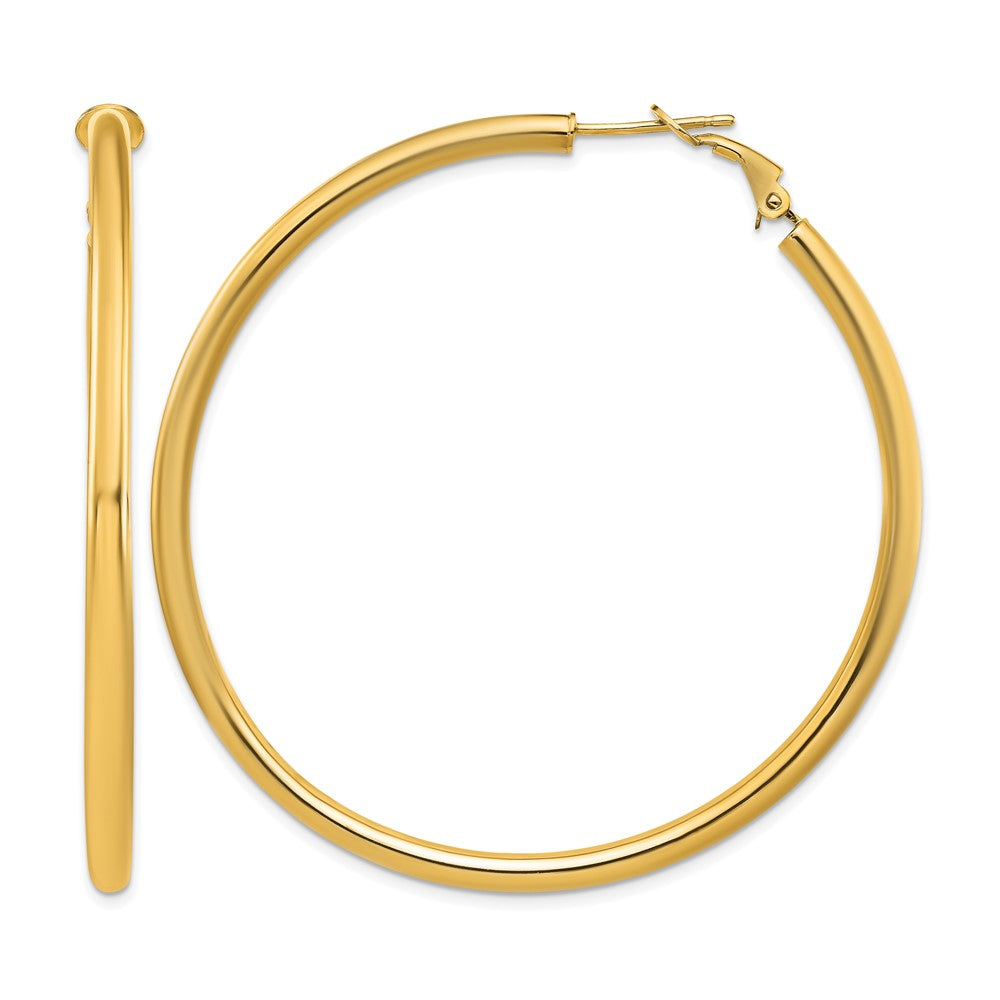 14k 3x57mm Polished Round Omega Back Hoop Earrings