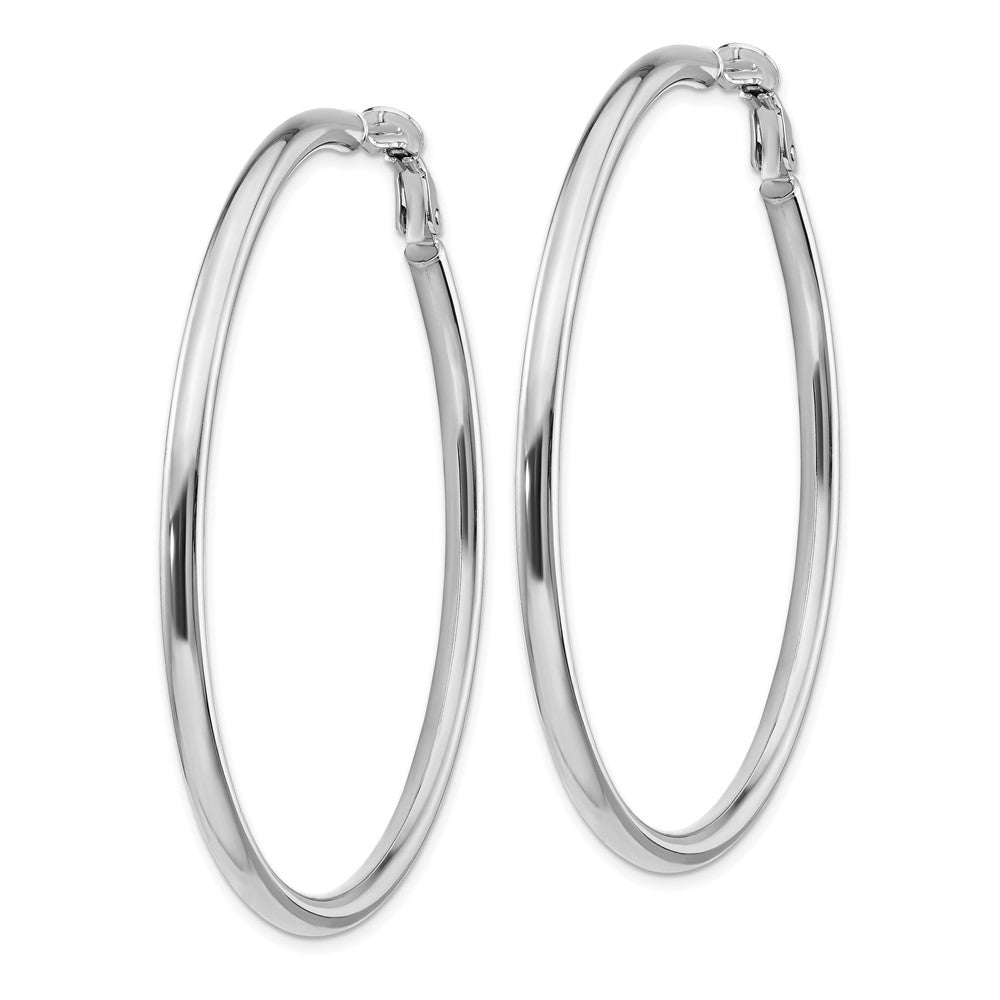 14k White Gold 3x57mm Polished Round Omega Back Hoop Earrings