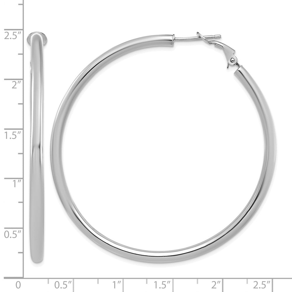 14k White Gold 3x57mm Polished Round Omega Back Hoop Earrings