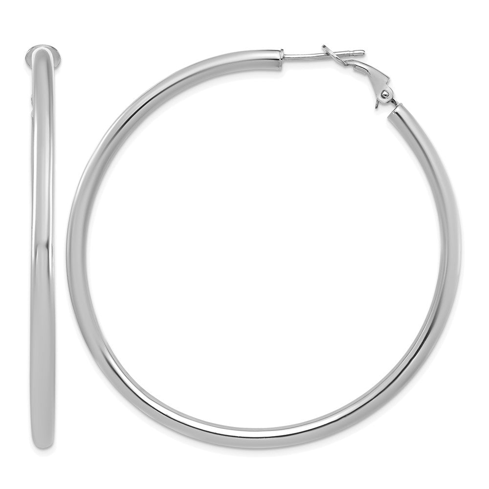 14k White Gold 3x57mm Polished Round Omega Back Hoop Earrings