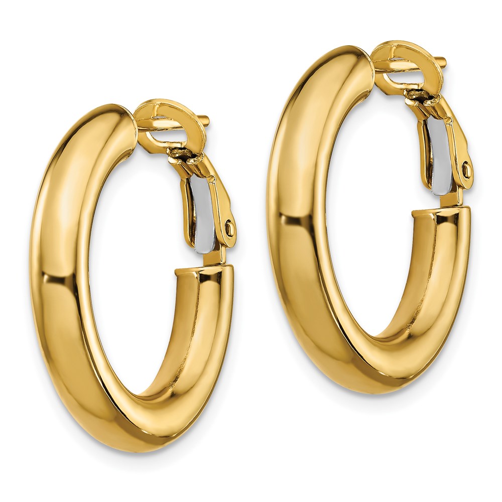 14k 4x23mm Polished Round Omega Back Hoop Earrings