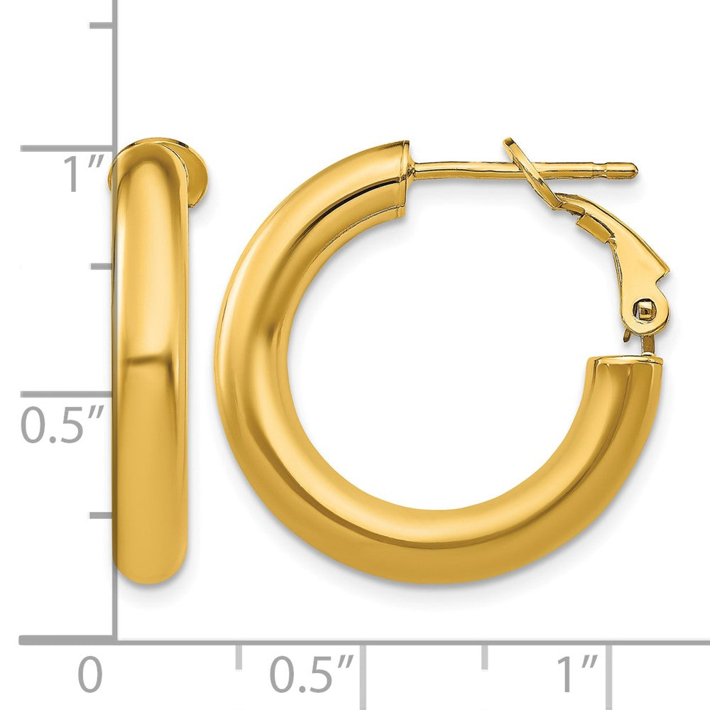14k 4x23mm Polished Round Omega Back Hoop Earrings