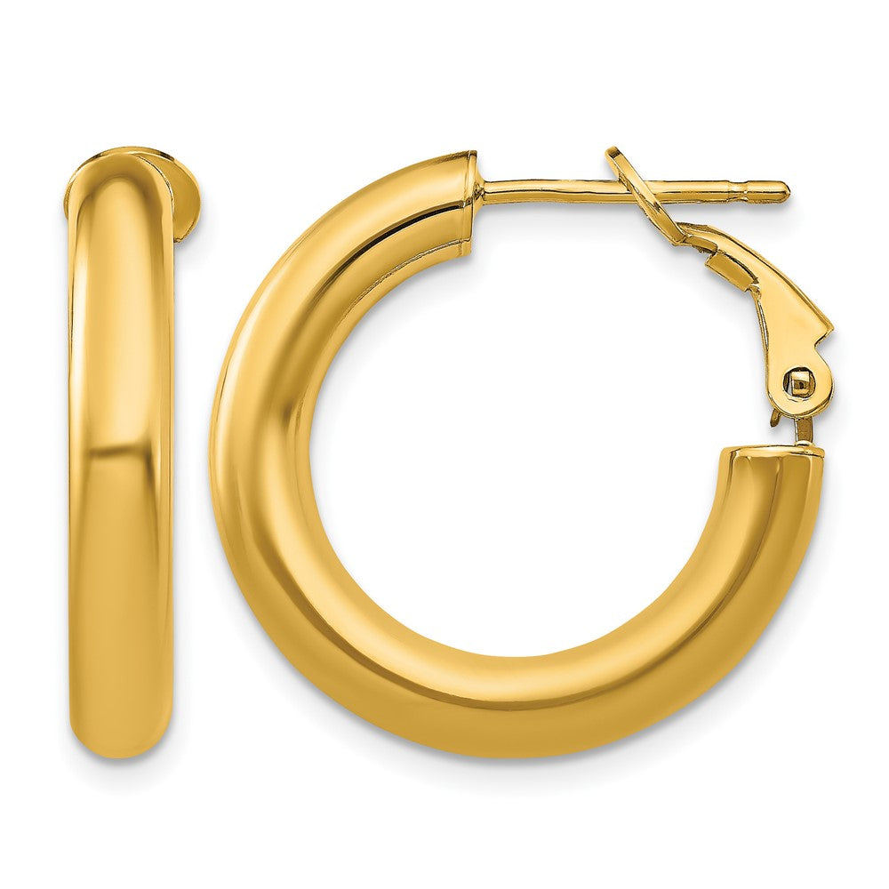 14k 4x23mm Polished Round Omega Back Hoop Earrings