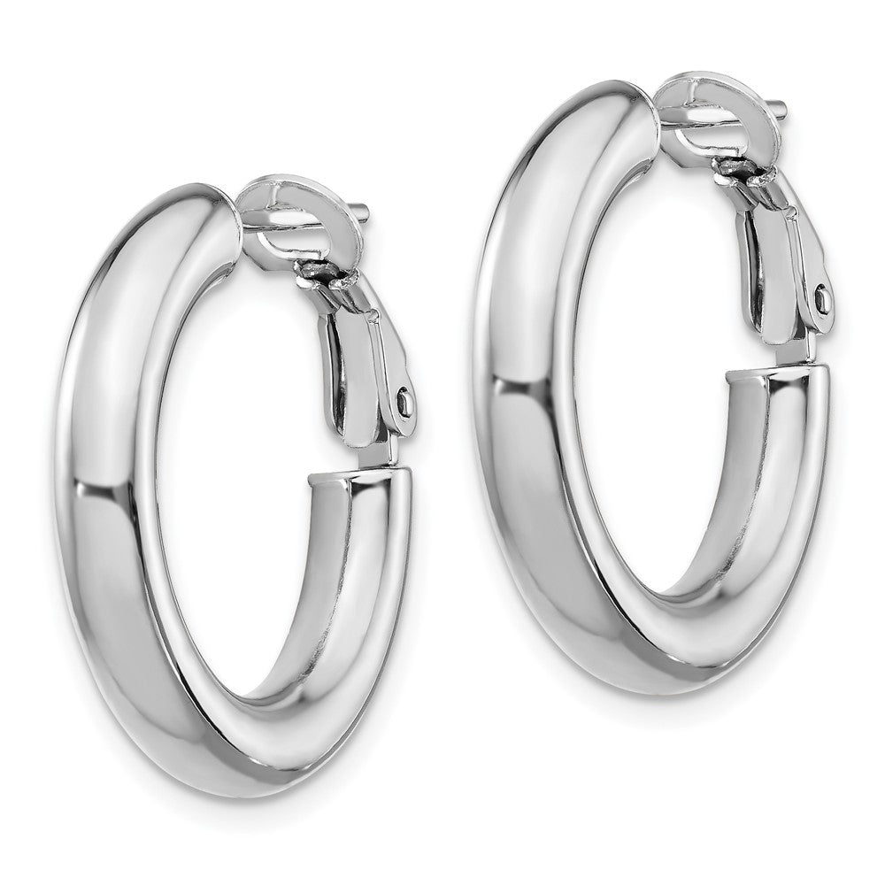 14k White Gold 4x23mm Polished Round Omega Back Hoop Earrings