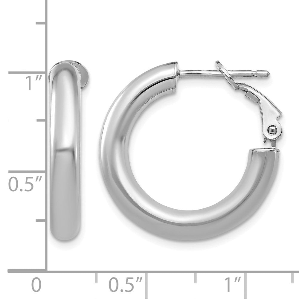 14k White Gold 4x23mm Polished Round Omega Back Hoop Earrings