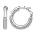 14k White Gold 4x23mm Polished Round Omega Back Hoop Earrings