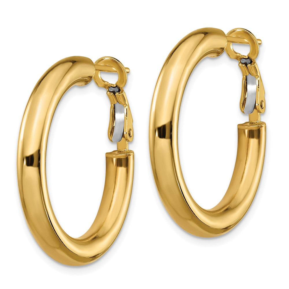 14k 4x28mm Polished Round Omega Back Hoop Earrings