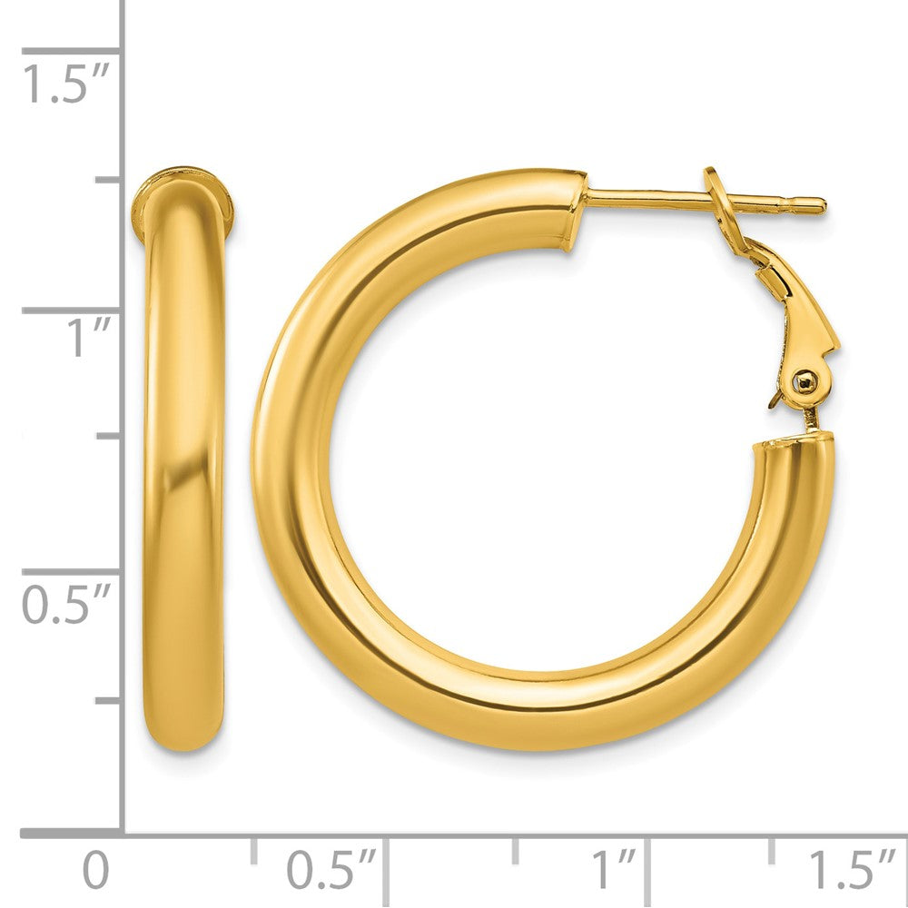 14k 4x28mm Polished Round Omega Back Hoop Earrings