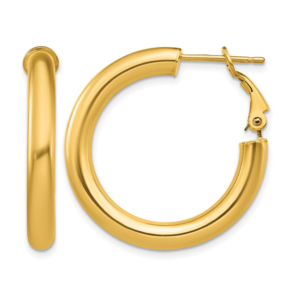 14k 4x28mm Polished Round Omega Back Hoop Earrings