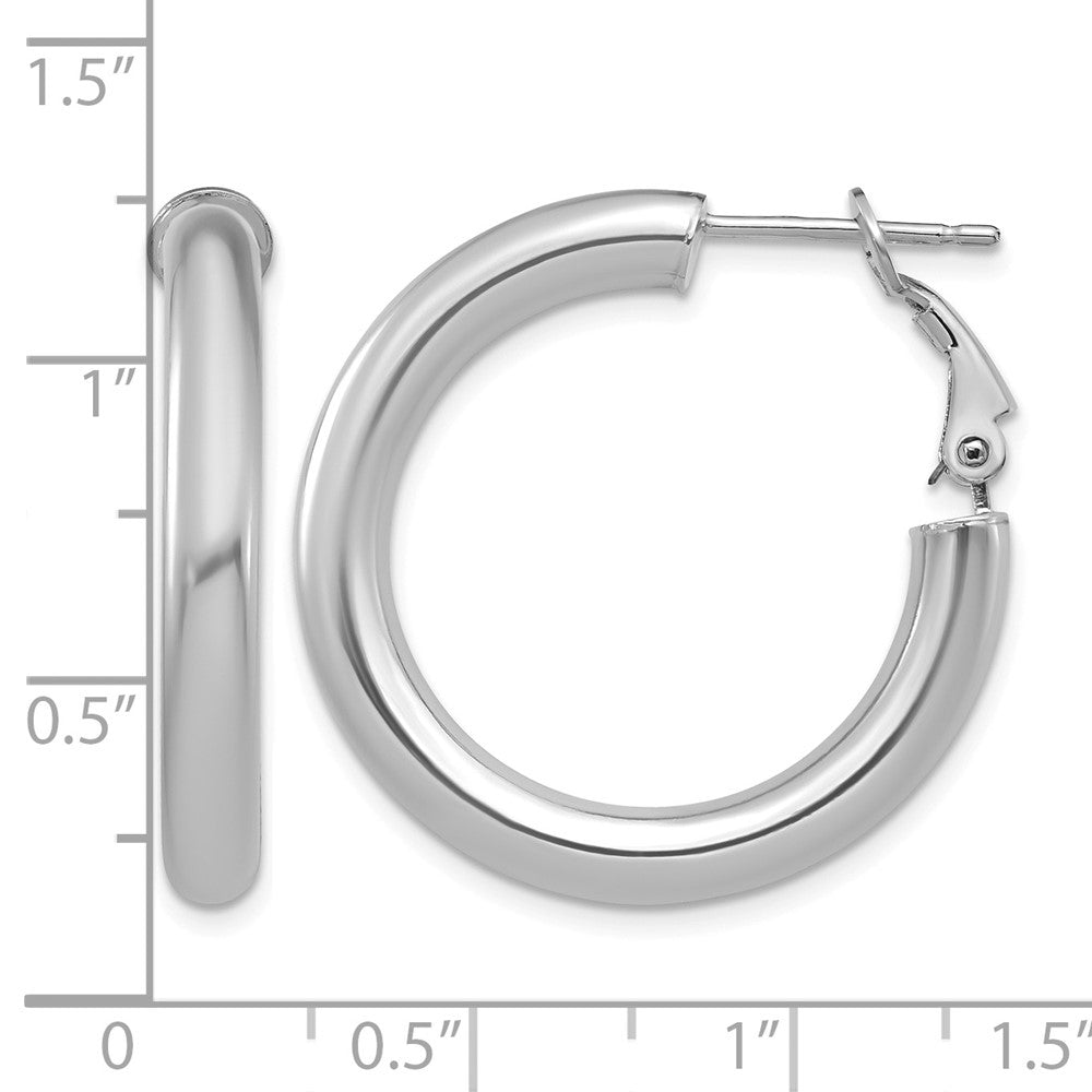 14k White Gold 4x28mm Polished Round Omega Back Hoop Earrings