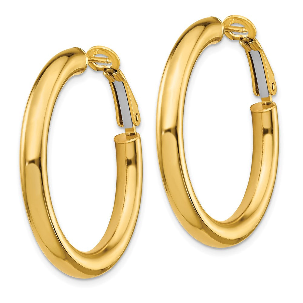 14k 4x35mm Polished Round Omega Back Hoop Earrings