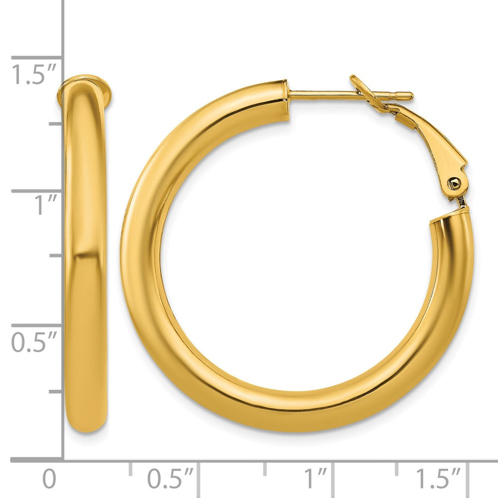 14k 4x35mm Polished Round Omega Back Hoop Earrings
