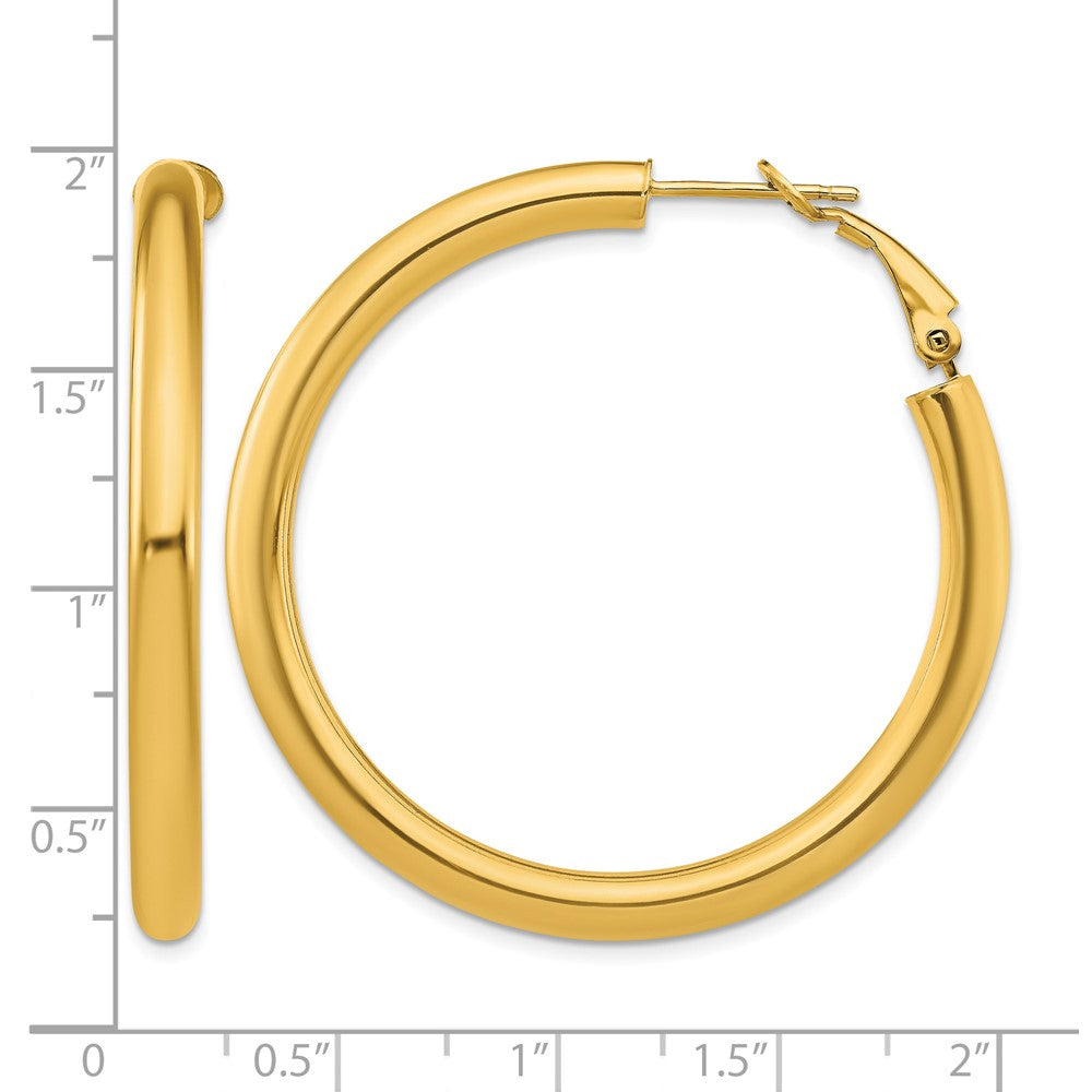 14k 4x45mm Polished Round Omega Back Hoop Earrings